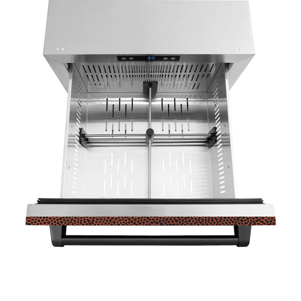ZLINE 24 in. Touchstone 168 Can Outdoor-Rated Dual Refrigerator Drawer with Hand Hammered Copper Doors (RDSO-HH-24)