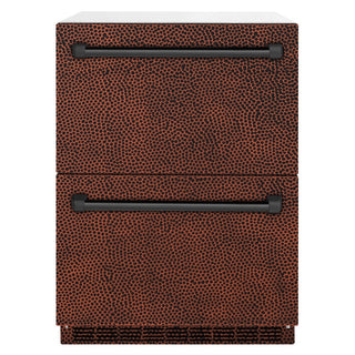 ZLINE 24 in. Touchstone 168 Can Outdoor-Rated Dual Refrigerator Drawer with Hand Hammered Copper Doors (RDSO-HH-24)