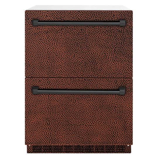 ZLINE 24 in. Touchstone 168 Can Outdoor-Rated Dual Refrigerator Drawer with Hand Hammered Copper Doors (RDSO-HH-24)