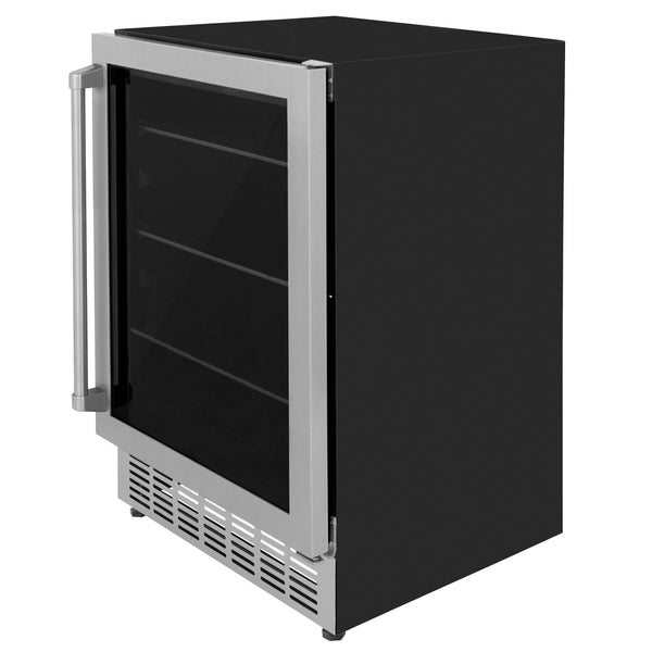 ZLINE 24 in. Monument 154 Can Beverage Fridge in Stainless Steel (RBV-US-24) side, door closed.