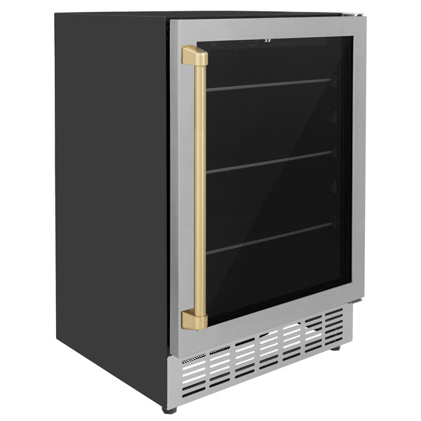 ZLINE Autograph Edition 24" Monument 154 Can Beverage Fridge in Stainless Steel with Champagne Bronze Accents (RBVZ-US-24-CB)