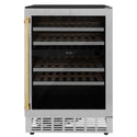 ZLINE Autograph Edition 24 in. Monument Dual Zone 44-Bottle Wine Cooler in Stainless Steel with Polished Gold Accents (RWVZ-UD-24-G) front.