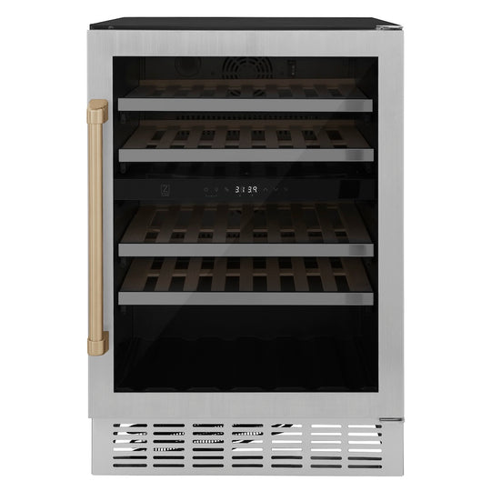 ZLINE Autograph Edition 24 in. Monument Dual Zone 44 Bottle Wine Cooler in Stainless Steel with Champagne Bronze Accents (RWVZ-UD-24-CB)