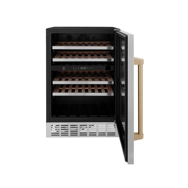 ZLINE Autograph Edition 24 in. Monument Dual Zone 44 Bottle Wine Cooler in Stainless Steel with Champagne Bronze Accents (RWVZ-UD-24-CB)