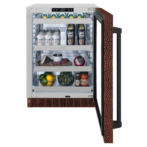 ZLINE 24 in. Touchstone 151 Can Beverage Fridge With Hand Hammered Copper Glass Door (RBSO-HH-24)