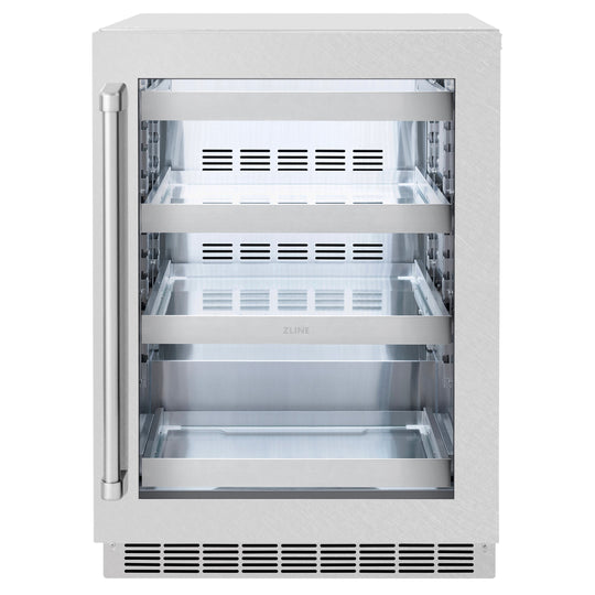 ZLINE 24 in. Touchstone 151 Can Beverage Fridge With Satin Stainless Steel Glass Door (RBSO-SN-24)