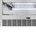 ZLINE Autograph Edition 24 in. Touchstone 151 Can Beverage Fridge With Panel Ready Glass Door And Polished Gold Handle (RBSPOZ-24-G) close-up, door open, base and bottom shelves.