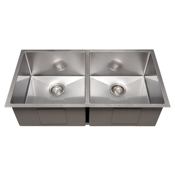 ZLINE 36 in. Anton Undermount Double Bowl Satin Stainless Steel Kitchen Sink with Bottom Grid (SR50D-36S)