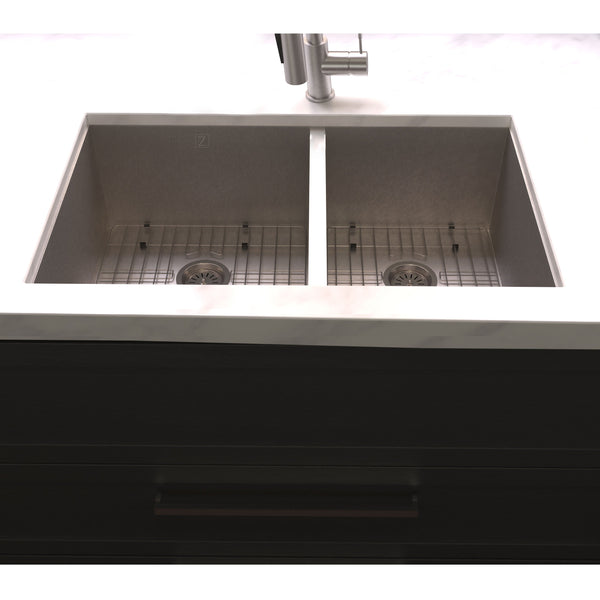 ZLINE 36 in. Chamonix Undermount Double Bowl Satin Stainless Steel Kitchen Sink with Bottom Grid (SR60D-36S)