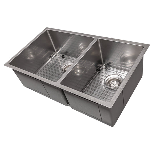 ZLINE 36 in. Chamonix Undermount Double Bowl Stainless Steel Kitchen Sink with Bottom Grid (SR60D-36)