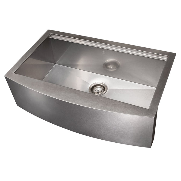 ZLINE 33 in. Moritz Farmhouse Apron Mount Single Bowl Satin Stainless Steel Kitchen Sink with Bottom Grid and Accessories (SLSAP-33S)