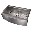 ZLINE 33 in. Moritz Farmhouse Apron Mount Single Bowl Satin Stainless Steel Kitchen Sink with Bottom Grid and Accessories (SLSAP-33S)