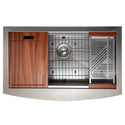 ZLINE 33 in. Moritz Farmhouse Apron Mount Single Bowl Satin Stainless Steel Kitchen Sink with Bottom Grid and Accessories (SLSAP-33S)