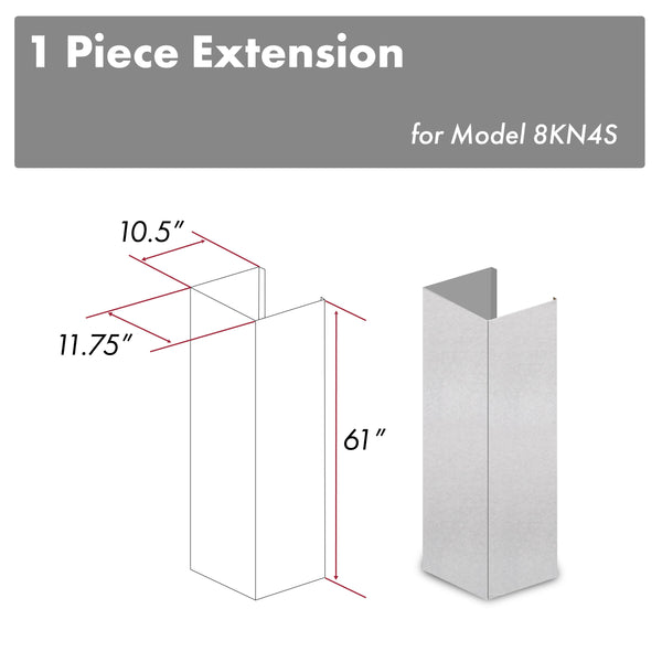 ZLINE 61 in. Satin Stainless Steel Chimney Extension for Ceilings up to 12.5 ft. (8KN4S-E)