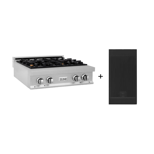 ZLINE 30 in. Legacy Gas Rangetop with 4 Brass Burners and Porcelain Cooktop in Satin Stainless Steel with Griddle (RTS-BR-GR-30)