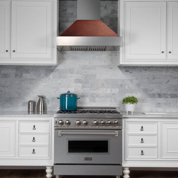 36" Ducted Fingerprint Resistant Stainless Steel Range Hood with Hand-Hammered Copper Shell (8654HH-36)
