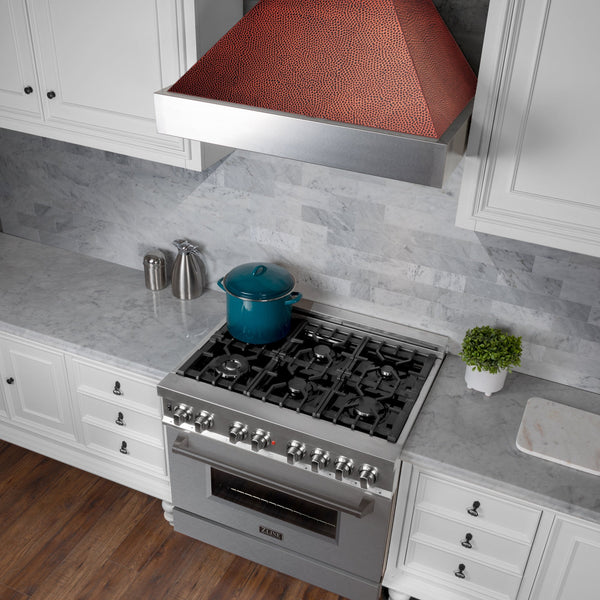 36" Ducted Fingerprint Resistant Stainless Steel Range Hood with Hand-Hammered Copper Shell (8654HH-36)