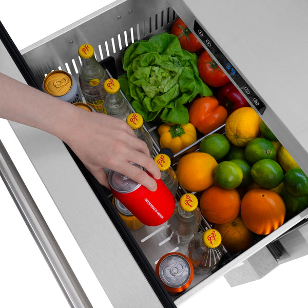 ZLINE 24 in. Touchstone 168 Can Outdoor-Rated Dual Refrigerator Drawer with Satin Stainless Steel Doors (RDSO-SN-24)