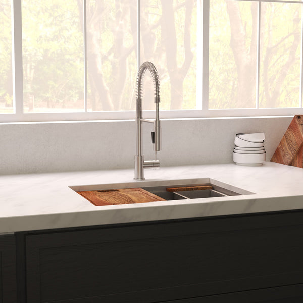 ZLINE 27 in. Garmisch Undermount Single Bowl Satin Stainless Steel Kitchen Sink with Bottom Grid and Accessories (SLS-27S)