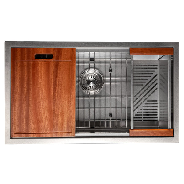ZLINE 33 in. Garmisch Undermount Single Bowl Satin Stainless Steel Kitchen Sink with Bottom Grid and Accessories (SLS-33S)