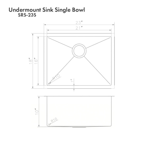 ZLINE 23 in. Meribel Undermount Single Bowl Satin Stainless Steel Kitchen Sink with Bottom Grid (SRS-23S)