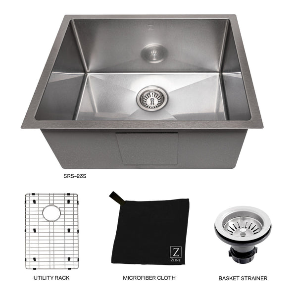 ZLINE 23 in. Meribel Undermount Single Bowl Satin Stainless Steel Kitchen Sink with Bottom Grid (SRS-23S)