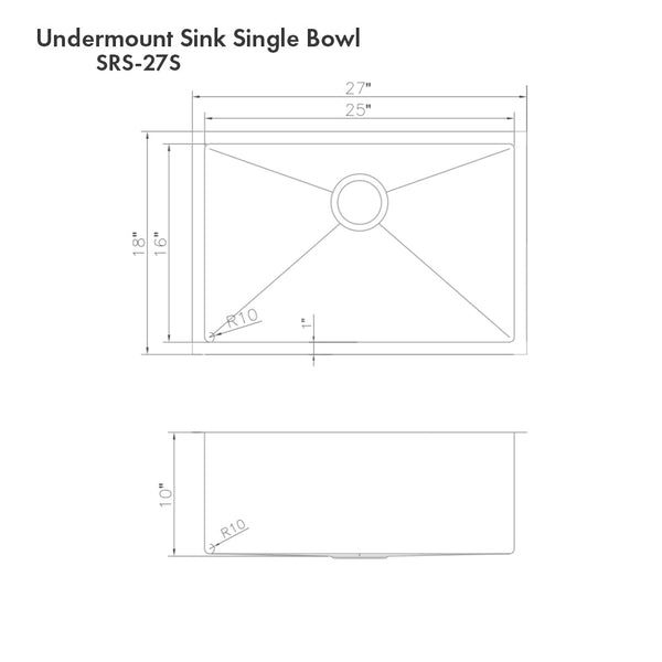 ZLINE 27 in. Meribel Undermount Single Bowl Satin Stainless Steel Kitchen Sink with Bottom Grid (SRS-27S)