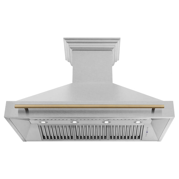 ZLINE Autograph Edition 48" Fingerprint Resistant Stainless Steel Range Hood with Champagne Bronze Handle (8654SNZ-48-CB)