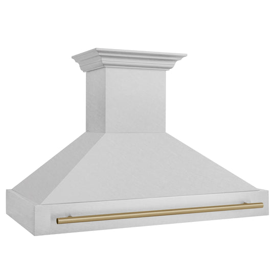 ZLINE Autograph Edition 48 in. Satin Stainless Steel Wall Mount Range Hood with Champagne Bronze Handle (8654SNZ-48-CB)