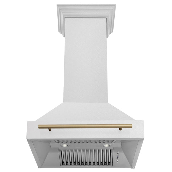 ZLINE Autograph Edition 30" Fingerprint Resistant Stainless Steel Range Hood with Champagne Bronze Handle (8654SNZ-30-CB)