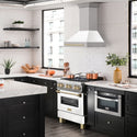 ZLINE Autograph Edition 30" Fingerprint Resistant Stainless Steel Range Hood with White Matte Shell and Polished Gold Handle (8654SNZ-WM30-G)