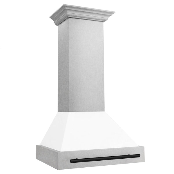 ZLINE Autograph Edition 30" Fingerprint Resistant Stainless Steel Range Hood with White Matte Shell and Matte Black Handle (8654SNZ-WM30-MB)