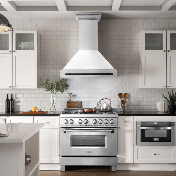 ZLINE Autograph Edition 36" Fingerprint Resistant Stainless Steel Range Hood with White Matte Shell and Matte Black Handle (8654SNZ-WM36-MB)