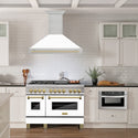 ZLINE Autograph Edition 48" Fingerprint Resistant Stainless Steel Range Hood with White Matte Shell and Champagne Bronze Handle (8654SNZ-WM48-CB)