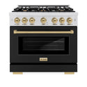 ZLINE Autograph Edition 36 in. 5.2 cu. ft. Select Dual Fuel Range with 6 Burner Gas Cooktop and Electric Convection Oven in DuraSnow® Stainless Steel with Black Matte Door and Champagne Bronze Accents (HDRSZ-BLM-36-CB)