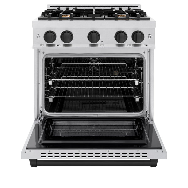 ZLINE Autograph Edition 30 in. 4.2 cu. ft. Select Dual Fuel Range with 4 Burner Gas Cooktop and Electric Convection Oven in DuraSnow® Stainless Steel with Matte Black Accents (HDRSZ-30-MB)