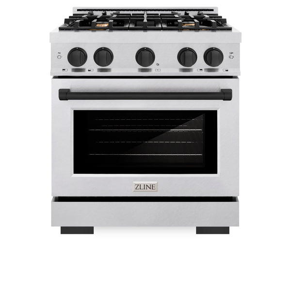 ZLINE Autograph Edition 30 in. 4.2 cu. ft. Select Dual Fuel Range with 4 Burner Gas Cooktop and Electric Convection Oven in DuraSnow® Stainless Steel with Matte Black Accents (HDRSZ-30-MB)