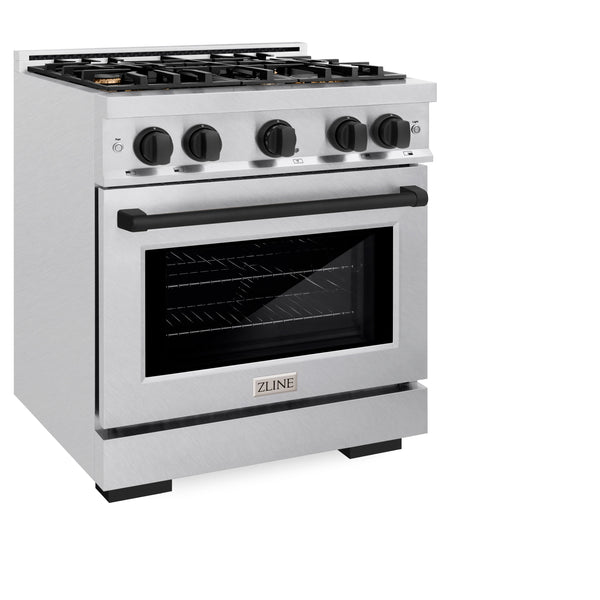 ZLINE Autograph Edition 30 in. 4.2 cu. ft. Select Dual Fuel Range with 4 Burner Gas Cooktop and Electric Convection Oven in DuraSnow® Stainless Steel with Matte Black Accents (HDRSZ-30-MB)