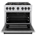 ZLINE Autograph Edition 36 in. 5.2 cu. ft. Select Dual Fuel Range with 6 Burner Gas Cooktop and Electric Convection Oven in DuraSnow® Stainless Steel with Matte Black Accents (HDRSZ-36-MB)