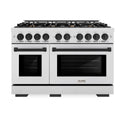 ZLINE Autograph Edition 48 in. 6.7 cu. ft. Select Double Oven Dual Fuel Range with 8 Burner Gas Cooktop in DuraSnow® Stainless Steel and Matte Black Accents (HDRSZ-48-MB)