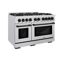 ZLINE Autograph Edition 48 in. 6.7 cu. ft. Select Double Oven Dual Fuel Range with 8 Burner Gas Cooktop in DuraSnow® Stainless Steel and Matte Black Accents (HDRSZ-48-MB)