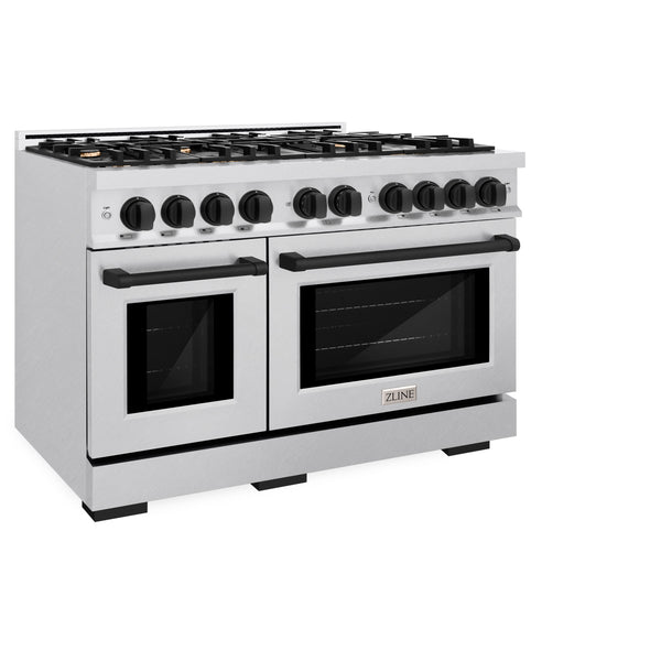 ZLINE Autograph Edition 48 in. 6.7 cu. ft. Select Double Oven Dual Fuel Range with 8 Burner Gas Cooktop in DuraSnow® Stainless Steel and Matte Black Accents (HDRSZ-48-MB)