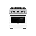 ZLINE Autograph Edition 30 in. 4.2 cu. ft. Select Dual Fuel Range with 4 Burner Gas Cooktop and Electric Convection Oven in DuraSnow® Stainless Steel with White Matte Door and Matte Black Accents (HDRSZ-WM-30-MB)
