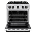 ZLINE Autograph Edition 30 in. 4.2 cu. ft. Select Dual Fuel Range with 4 Burner Gas Cooktop and Electric Convection Oven in DuraSnow® Stainless Steel with White Matte Door and Matte Black Accents (HDRSZ-WM-30-MB)