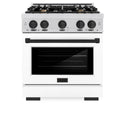 ZLINE Autograph Edition 30 in. 4.2 cu. ft. Select Dual Fuel Range with 4 Burner Gas Cooktop and Electric Convection Oven in DuraSnow® Stainless Steel with White Matte Door and Matte Black Accents (HDRSZ-WM-30-MB)