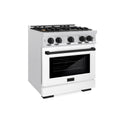 ZLINE Autograph Edition 30 in. 4.2 cu. ft. Select Dual Fuel Range with 4 Burner Gas Cooktop and Electric Convection Oven in DuraSnow® Stainless Steel with White Matte Door and Matte Black Accents (HDRSZ-WM-30-MB)