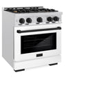 ZLINE Autograph Edition 30 in. 4.2 cu. ft. Select Dual Fuel Range with 4 Burner Gas Cooktop and Electric Convection Oven in DuraSnow® Stainless Steel with White Matte Door and Matte Black Accents (HDRSZ-WM-30-MB)
