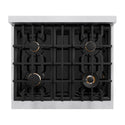 ZLINE Autograph Edition 30 in. 4.2 cu. ft. Select Dual Fuel Range with 4 Burner Gas Cooktop and Electric Convection Oven in DuraSnow® Stainless Steel with White Matte Door and Matte Black Accents (HDRSZ-WM-30-MB)