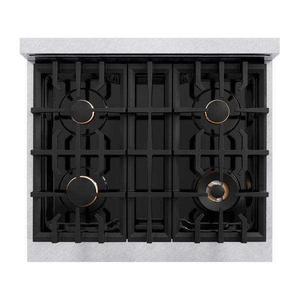 ZLINE Autograph Edition 30 in. 4.2 cu. ft. Select Dual Fuel Range with 4 Burner Gas Cooktop and Electric Convection Oven in DuraSnow® Stainless Steel with White Matte Door and Matte Black Accents (HDRSZ-WM-30-MB)