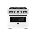 ZLINE Autograph Edition 36 in. 5.2 cu. ft. Select Dual Fuel Range with 6 Burner Gas Cooktop and Electric Convection Oven in DuraSnow® Stainless Steel with White Matte Door and Matte Black Accents (HDRSZ-WM-36-MB)